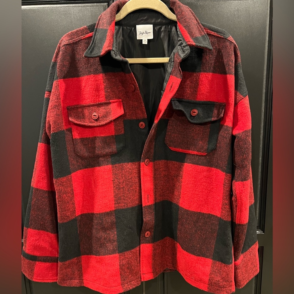 Stylish Red and Black Plaid Women's Jacket